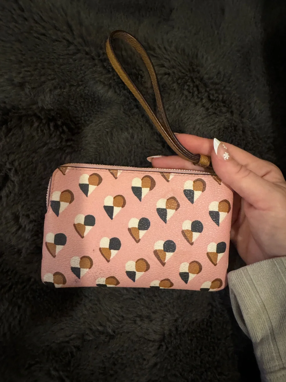 Coach Pink Multicolor Geometric Print Coated Canvas Wristlet Wallet